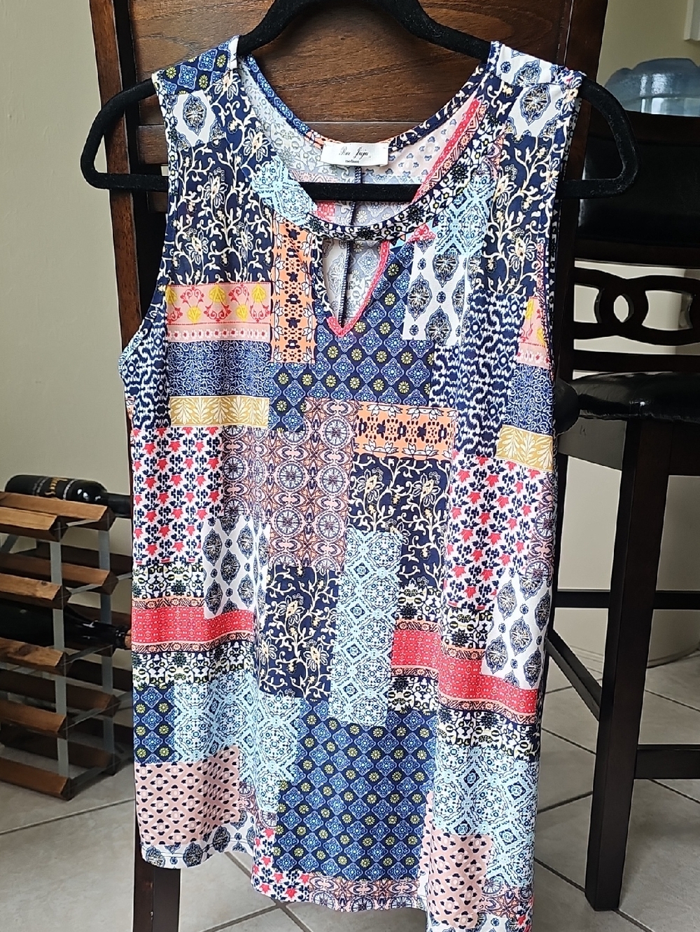 Sleeveless Patchwork Print Blouse in Navy and Multi